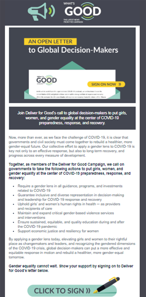 Join Our Call — Tell Leaders to Apply a Gender Lens to COVID-19