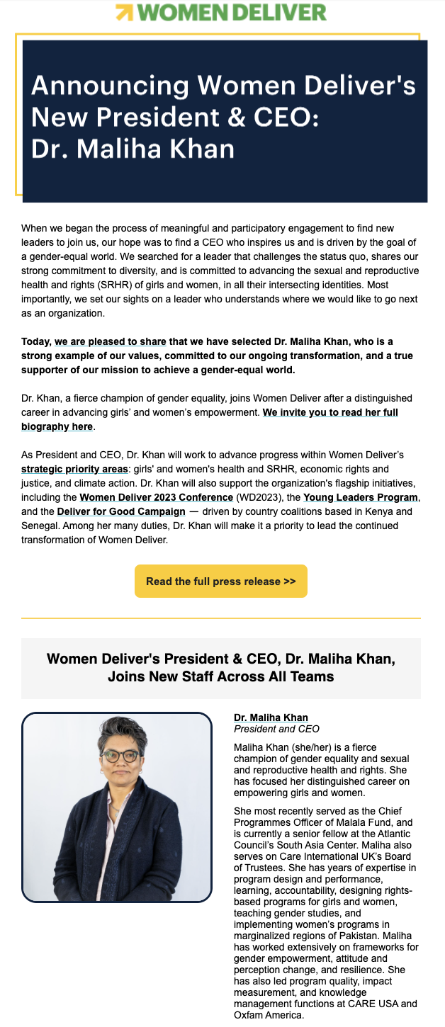 Announcing Women Deliver's New President & CEO: Dr. Maliha Khan