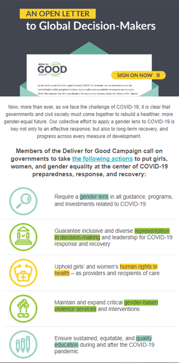 Join Our Call — Tell Leaders to Apply a Gender Lens to COVID-19